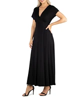 Women's Cap Sleeve V-Neck Maxi Dress