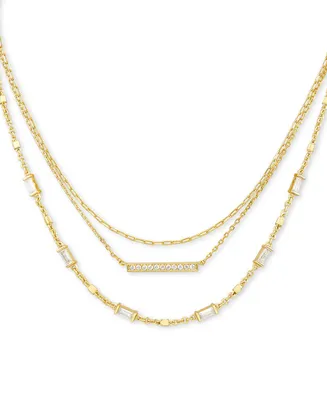 Kendra Scott 14k Gold-Plated Pave Bar & Baguette-Crystal Layered Necklace, 16" + 2" extender