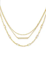 Kendra Scott 14k Gold-Plated Pave Bar & Baguette-Crystal Layered Necklace, 16" + 2" extender