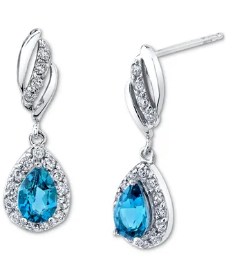 Blue Topaz (1 ct. t.w.) & Diamond (1/3 ct. t.w.) Teardrop Halo Drop Earrings in 14k White Gold