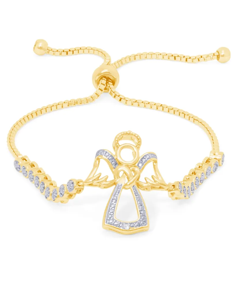Diamond Accent Angel Adjustable Silver Plate Bracelet