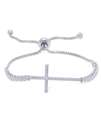 Diamond Accent Cross Adjustable Silver Plate Bracelet