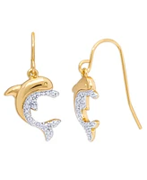 Diamond Accent Dolphin Fishhook Ball Gold Plate Or Silver Plate Stud Set