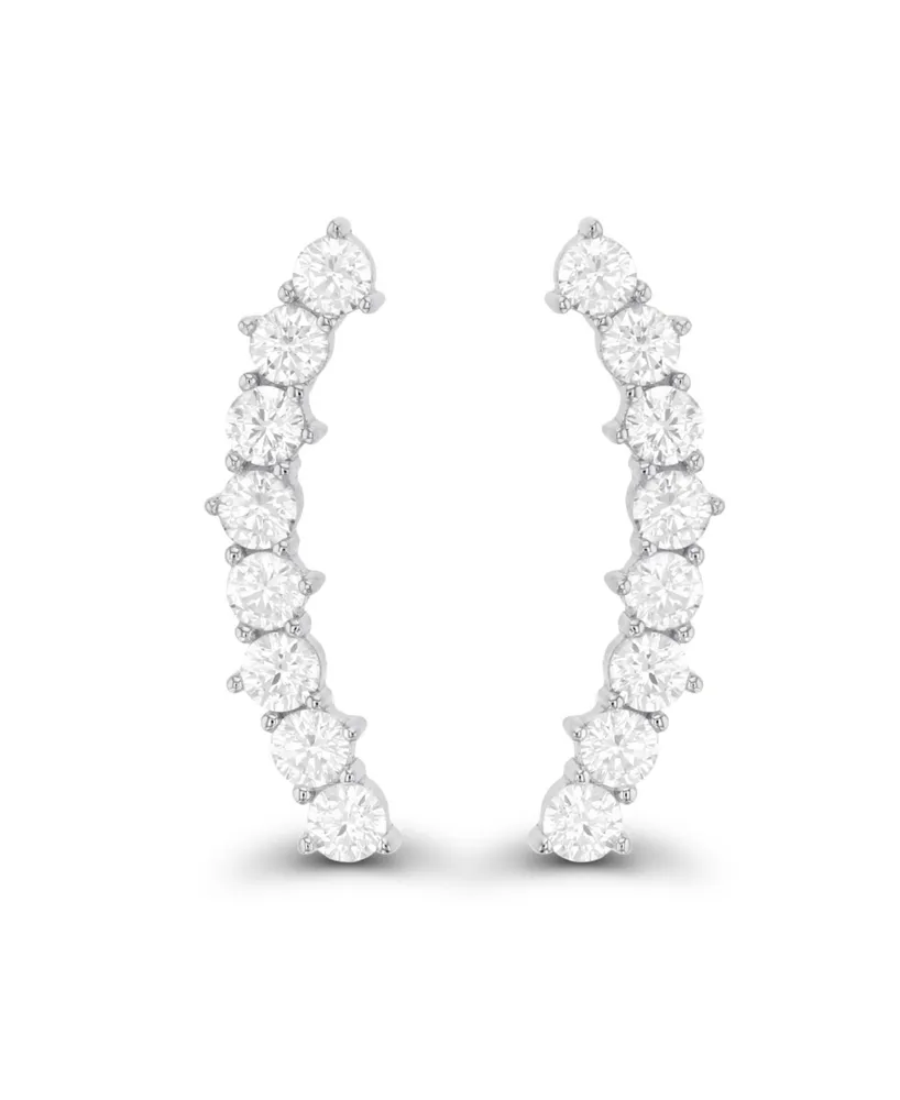 Cubic Zirconia Pave Curved Ear Climbers Sterling Silver (Also 14k Gold Over Silver)