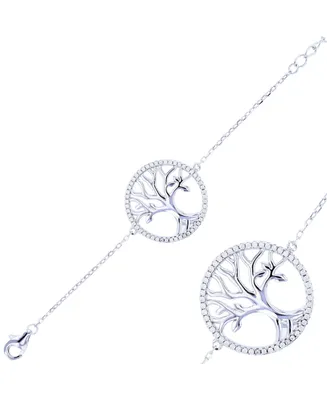 Cubic Zirconia Tree Of Life Circle Bracelet in Sterling Silver