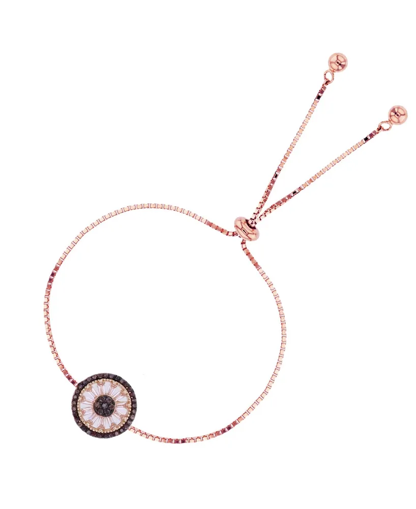 Cubic Zirconia Morganite Round and Baguette Wheel Adjustable Bolo Bracelet in 14K Rose Gold Over Sterling Silver