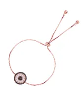 Cubic Zirconia Morganite Round and Baguette Wheel Adjustable Bolo Bracelet in 14K Rose Gold Over Sterling Silver