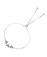 Cubic Zirconia Micro Pave Triple Hearts Adjustable Bolo Bracelet Sterling Silver (Also 14k Gold Over Silver)