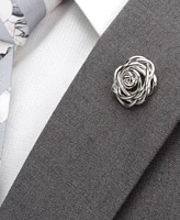 Men's Sterling Silver Rhodium Plated Rose Lapel Pin