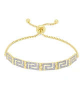 Diamond Accent Greek Key Adjustable Silver Plate Or Gold Bracelet