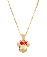 Disney Children's Minnie Mouse 15" Pendant Necklace with Enamel Bow in 14k Gold