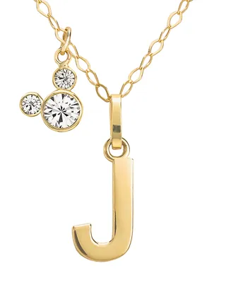 Disney Mickey Mouse Initial Pendant 18" Necklace with Cubic Zirconia in 14k Yellow Gold
