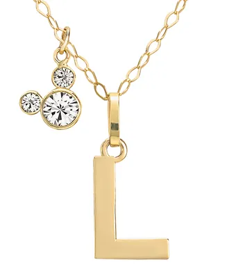 Disney Mickey Mouse Initial Pendant 18" Necklace with Cubic Zirconia in 14k Yellow Gold