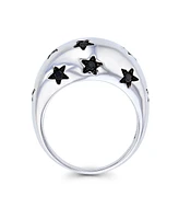 Black Spinel Pave Stars Domed Ring