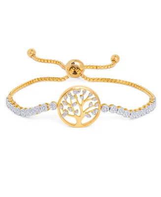 Diamond Accent Tree of Live Adjustable Bolo Bracelet Gold Plate or Silver
