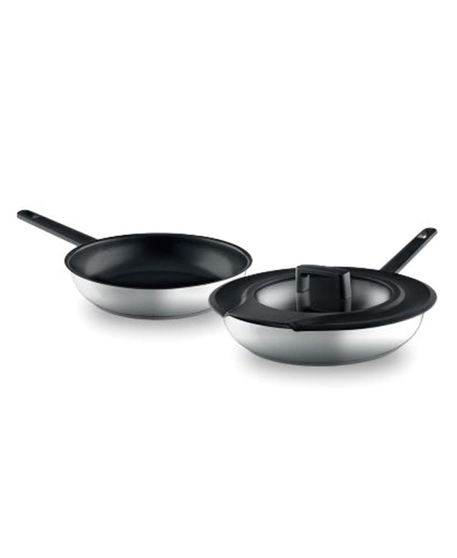 BergHOFF Gem 3Pc Downdraft 18/10 Stainless Steel Fry Pan Set, Black Handles