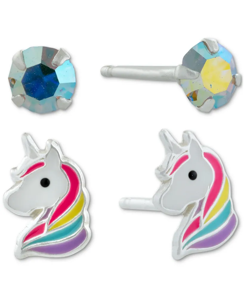 Giani Bernini 2-Pc. Set Crystal & Enamel Unicorn Stud Earrings in Sterling Silver, Created for Macy's