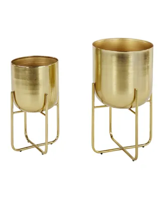 Contemporary Style Large Round Metallic Planters in Stands