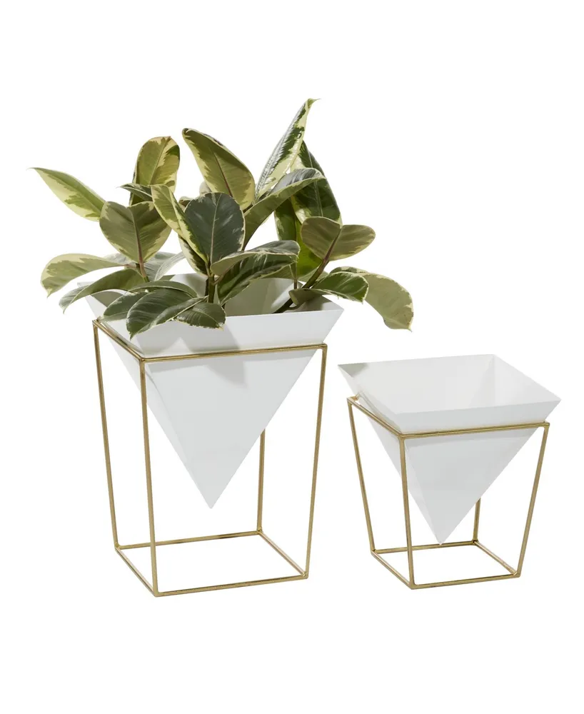 Geometric Planters with Metal Base, Set of 2