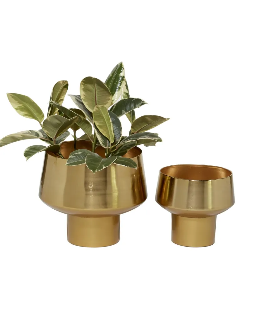 Decorative Metal Cup Shaped Planters with High Shine Finish, Set of 2 - Gold