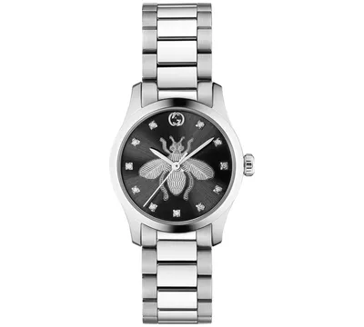 Gucci Women's Swiss G-Timeless Iconic Diamond (1/20 ct. t.w.) Stainless Steel Bracelet Watch 27mm