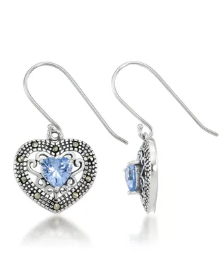 Blue Topaz Filigree Heart Dangle Earrings