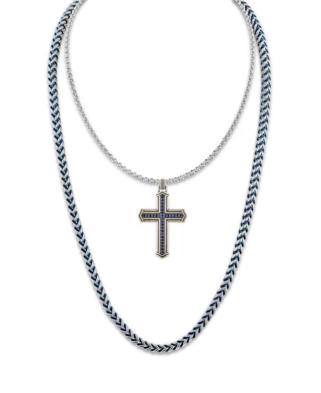 Esquire Men's Jewelry Two-Tone Curb Link 22Chain Necklace, Created for Macy's - Blue