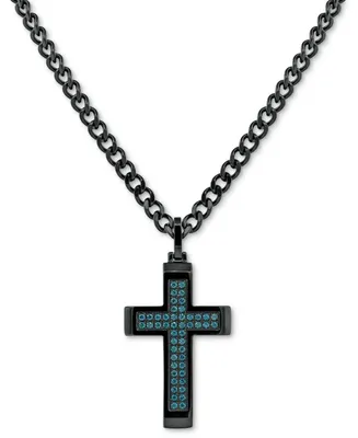 Men's Cubic Zirconia Cross 24" Pendant Necklace in Black Ion-Plated Stainless Steel