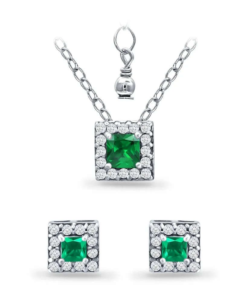 Giani Bernini Lab Grown Green Quartz and Cubic Zirconia Halo Square Pendant and Earring Set, 3 Piece