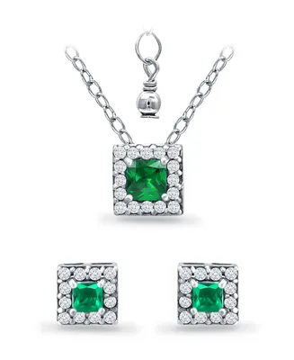 Giani Bernini Lab Grown Green Quartz and Cubic Zirconia Halo Square Pendant and Earring Set, 3 Piece