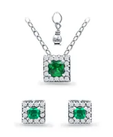 Giani Bernini Lab Grown Green Quartz and Cubic Zirconia Halo Square Pendant and Earring Set, 3 Piece