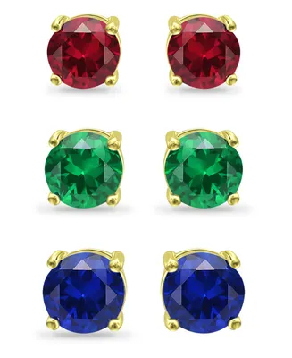 Giani Bernini Lab Grown Green Quartz, Lab Grown Ruby and Simulated Blue Sapphire Stud Earring Set