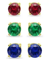 Giani Bernini Lab Grown Green Quartz, Lab Grown Ruby and Simulated Blue Sapphire Stud Earring Set