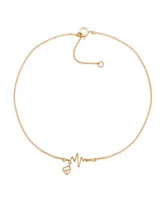 Diamond Accent Heartbeat Anklet In 14K Rose Gold-Plated Sterling Silver, 9" + 1" extender