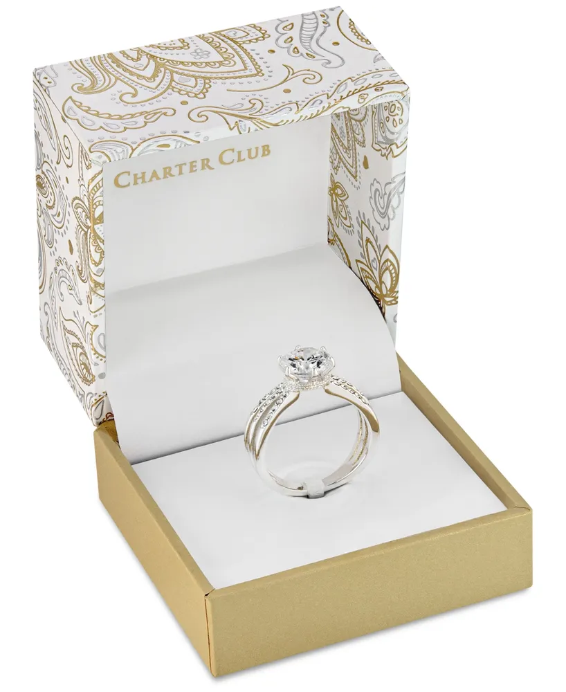 Charter Club Silver-Plate Cubic Zirconia Triple Band Ring, Created for Macy's