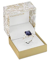 Charter Club Emerald Cut Crystal Ring Silver Plate, Gold or Rose Created for Macy's