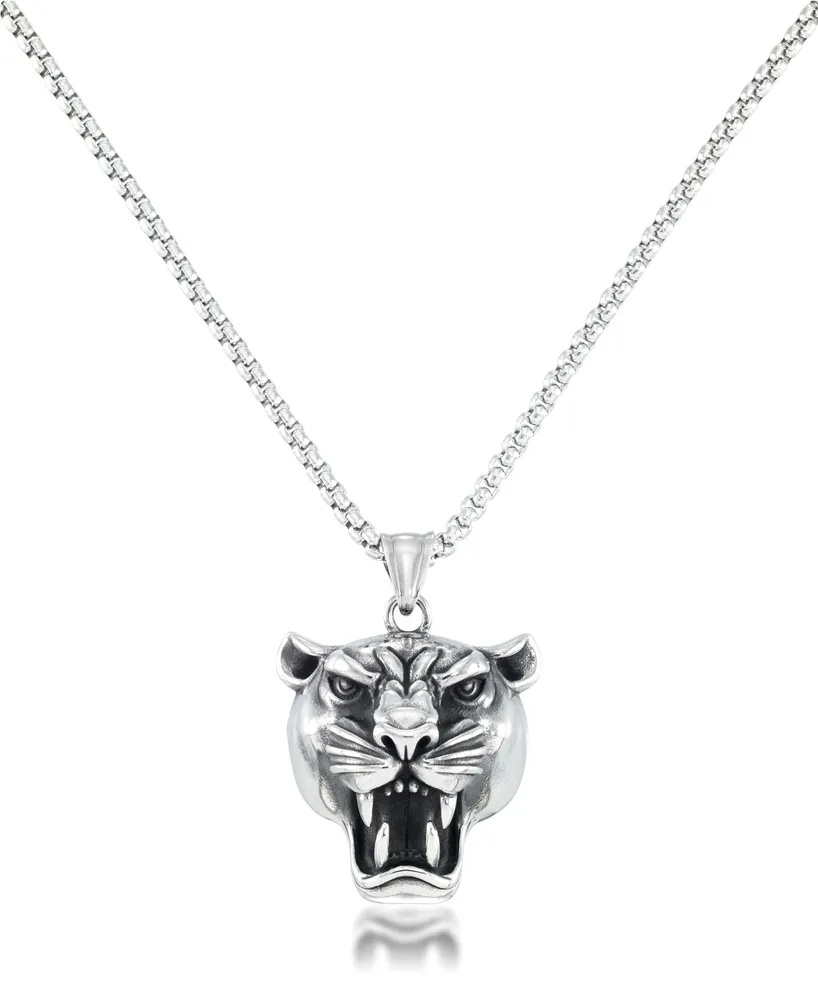 Andrew Charles by Andy Hilfiger Men's Panther Head 24" Pendant Necklace in Stainless Steel