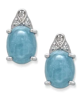 Milky Aquamarine and Diamond Accent Earrings in Sterling Silver