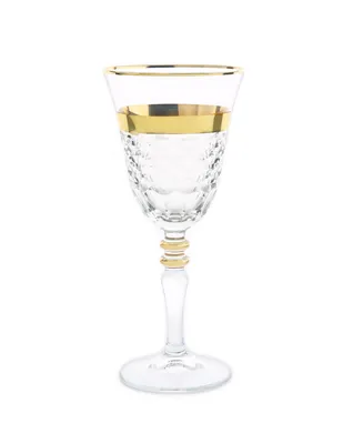 Classic Touch Water Glasses with Gold-Tone Cut Crystal Detail, Set of 6 - Clear/Gold