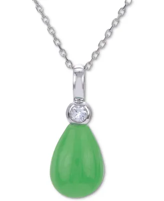 Jade & White Topaz (1/20 ct. t.w.) 18" Pendant Necklace in Sterling Silver