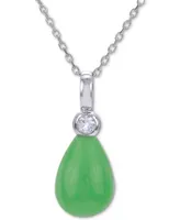 Jade & White Topaz (1/20 ct. t.w.) 18" Pendant Necklace in Sterling Silver