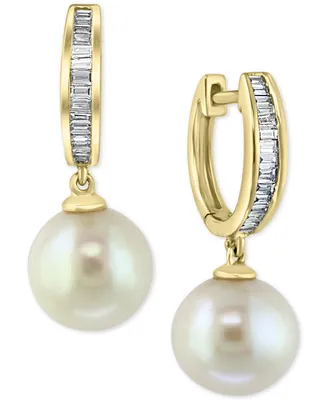 Effy Diamond (1/4 ct. t.w.) & Cultured Freshwater Pearl (10mm) Drop Earrings In 14k Gold
