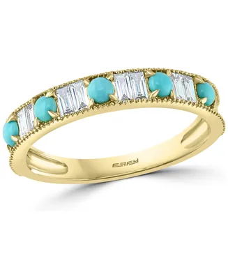 Effy Diamond (1/4 ct. t.w.) & Turquoise (2-1/2mm) Band Ring In 14k Gold