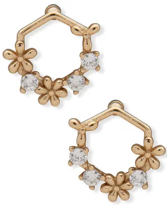lonna & lilly Gold-Tone Crystal & Flower Open Stud Earrings