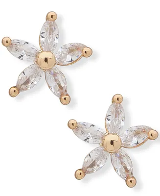 lonna & lilly Gold-Tone Cubic Zirconia Flower Stud Earrings