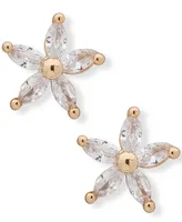 lonna & lilly Gold-Tone Cubic Zirconia Flower Stud Earrings