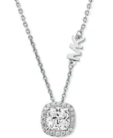 Michael Kors Silver-Tone Halo Crystal Pendant Necklace, 16" + 2" extender