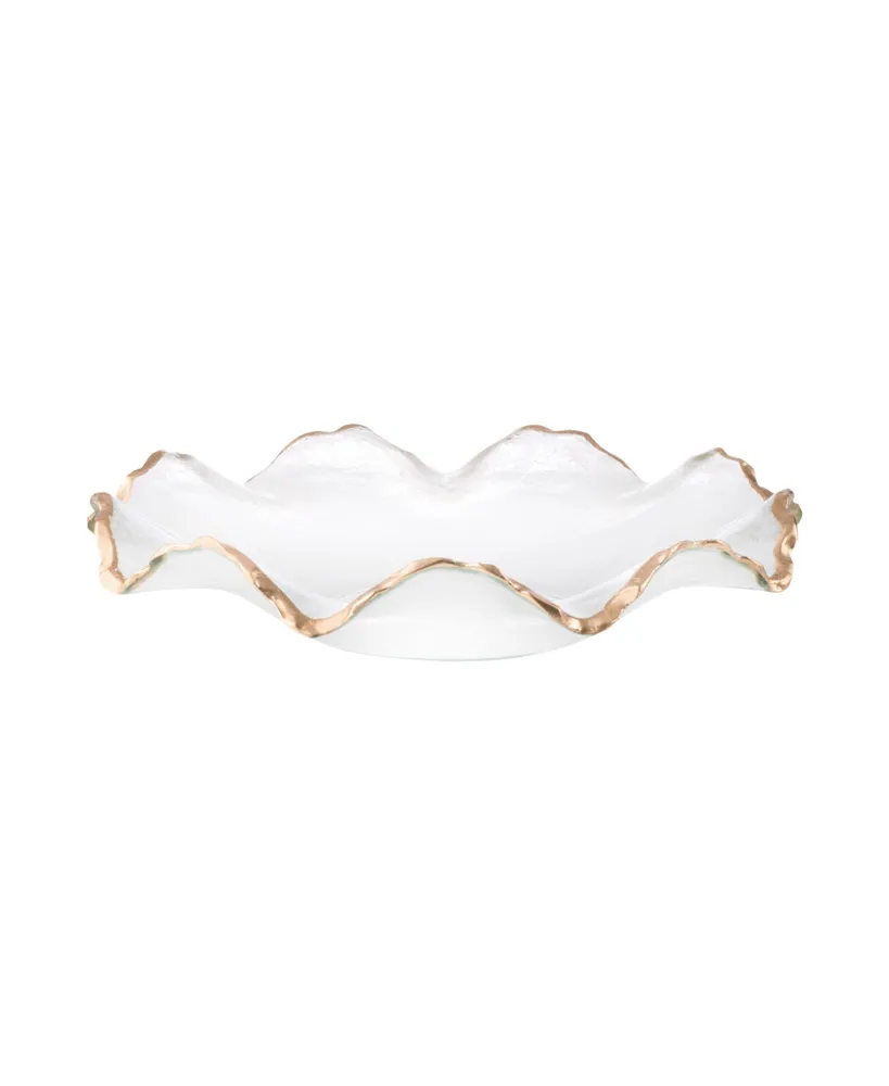 Classic Touch Glass Ruffle Bowl with Edge - Clear, Gold