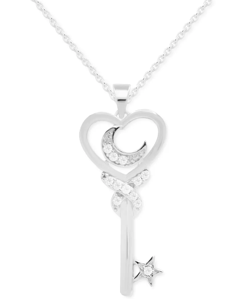 Diamond Moon & Key 18" Pendant Necklace (1/10 ct. t.w.) in Sterling Silver