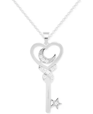 Diamond Moon & Key 18" Pendant Necklace (1/10 ct. t.w.) in Sterling Silver